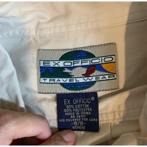 ExOfficio Shirt Womens 6/8 Khaki Snap Buttons Tab Sleeve Flap Pockets Collar - Picture 10 of 12